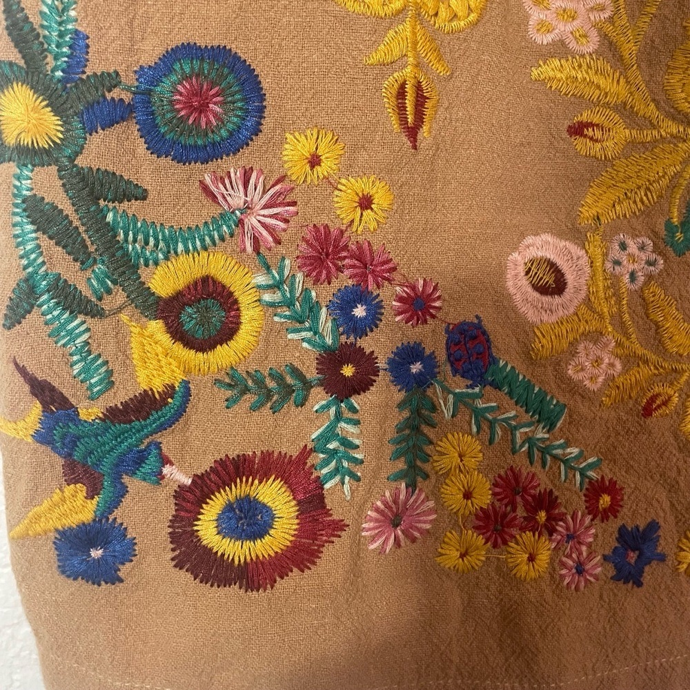 Umgee Cororful Embroidered Floral Boho Paisley Skirt Tan Mini A-Line size M - Picture 6 of 8